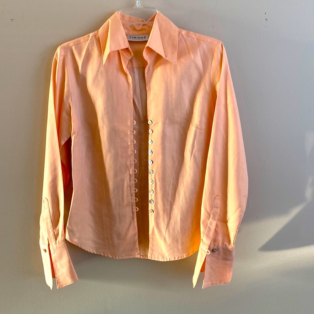 FARINAZ TAGHAVI  desire style peach button down shirt size 2